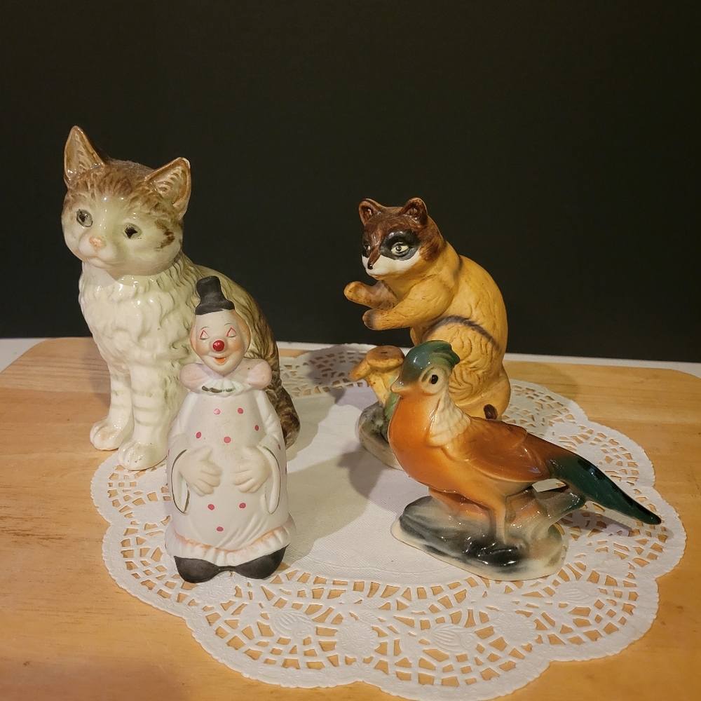 Vintage Ceramic Animal and Clown Figurines Set